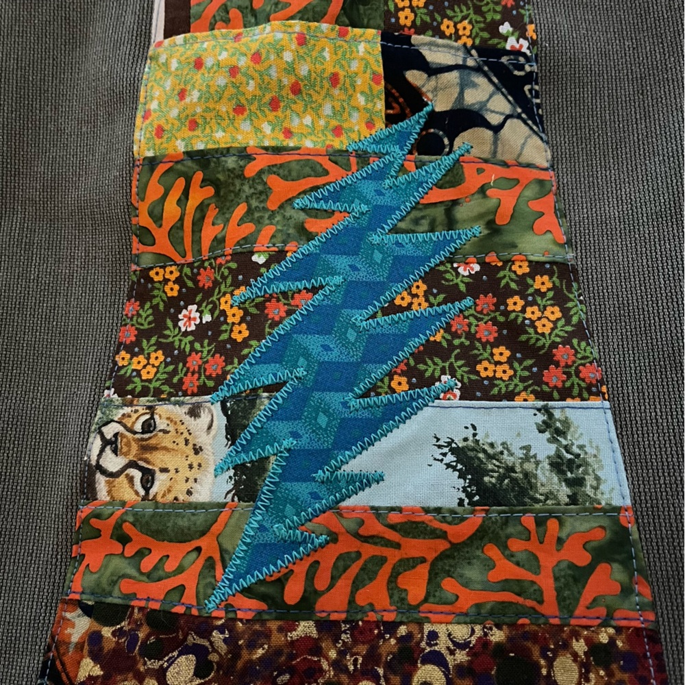 hippie patchwork shorts Stealie bolt 🧡⚡️🩵 grateful tour dead festival upcycled - Picture 3 of 8